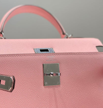 KELLY 28CM IN ROSE SAKURA SWIFT CALFSKIN SILVER HARDWARE