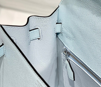 KELLY 28CM IN BLUE BRUME EPSOM CALFSKIN PALLADIUM HARDWARE