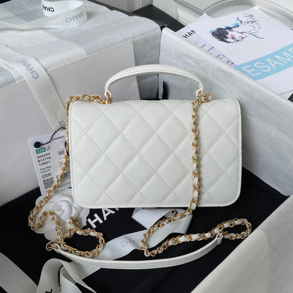 CC SMALL 20 FLAP BAG IN WHITE CALFSKIN GOLD HARDWARE