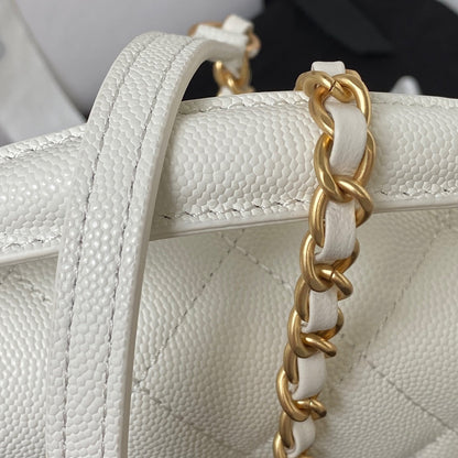 CC SMALL 20 FLAP BAG IN WHITE CALFSKIN GOLD HARDWARE