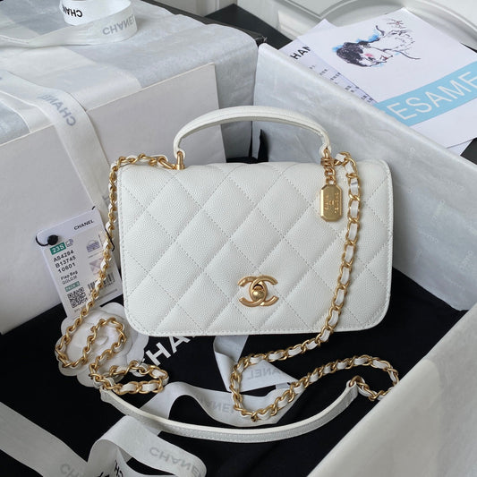 CC SMALL 20 FLAP BAG IN WHITE CALFSKIN GOLD HARDWARE