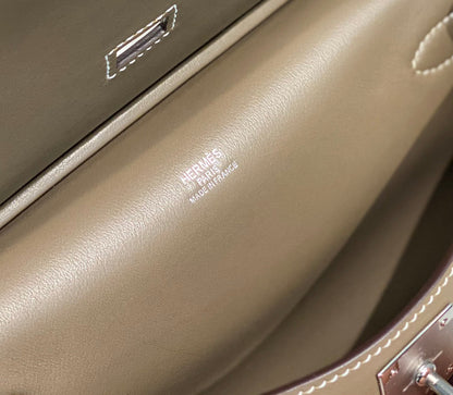 HM JYPSIERE SHOULDER BAG 23 IN WOOD BROWN CALFSKIN SILVER HARDWARE