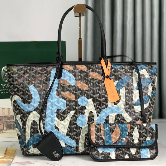 SAINT LOUIS PM BAG 34 IN BLUE LETTRES CAMOUFLAGE GOYARDINE CANVAS