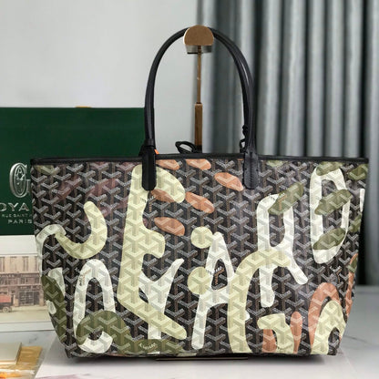SAINT LOUIS PM BAG 34 IN GREEN LETTRES CAMOUFLAGE GOYARDINE CANVAS