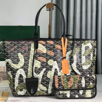 SAINT LOUIS PM BAG 34 IN GREEN LETTRES CAMOUFLAGE GOYARDINE CANVAS
