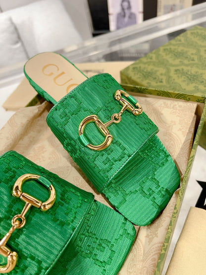 GG CHUNKY SLIDE SANDAL DARK GREEN CALFSKIN