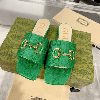 GG CHUNKY SLIDE SANDAL DARK GREEN CALFSKIN