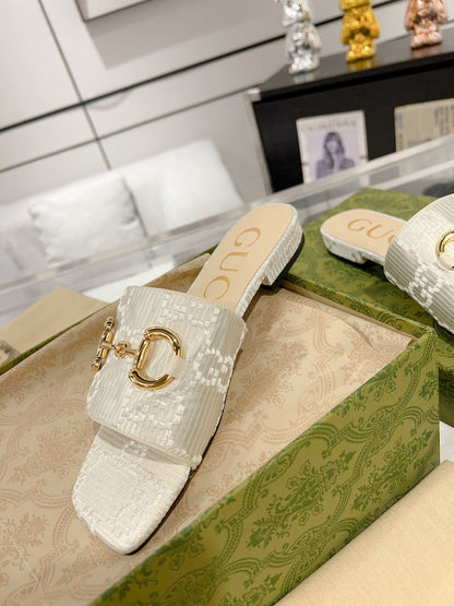 GG CHUNKY SLIDE SANDAL SILVER CALFSKIN