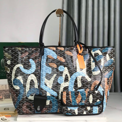 SAINT LOUIS GM BAG 40 IN BLUE LETTRES CAMOUFLAGE GOYARDINE CANVAS