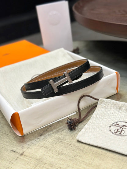 HM FOCUS BUCKLE & REVERSIBLE TAWNY BROWN AND BLACK LEATHER STRAP 13MM SILVER HARDWARE
