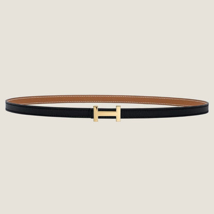HM FOCUS BUCKLE & REVERSIBLE TAWNY BROWN AND BLACK LEATHER STRAP 13MM GOLD HARDWARE