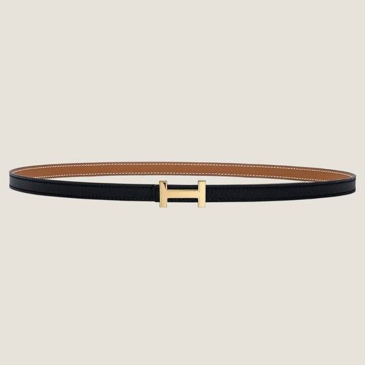 HM FOCUS BUCKLE & REVERSIBLE TAWNY BROWN AND BLACK LEATHER STRAP 13MM GOLD HARDWARE