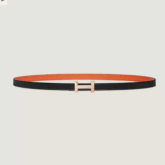 HM FOCUS BUCKLE & REVERSIBLE BLACK AND ORANGE LEATHER STRAP 13MM COPPER HARDWARE