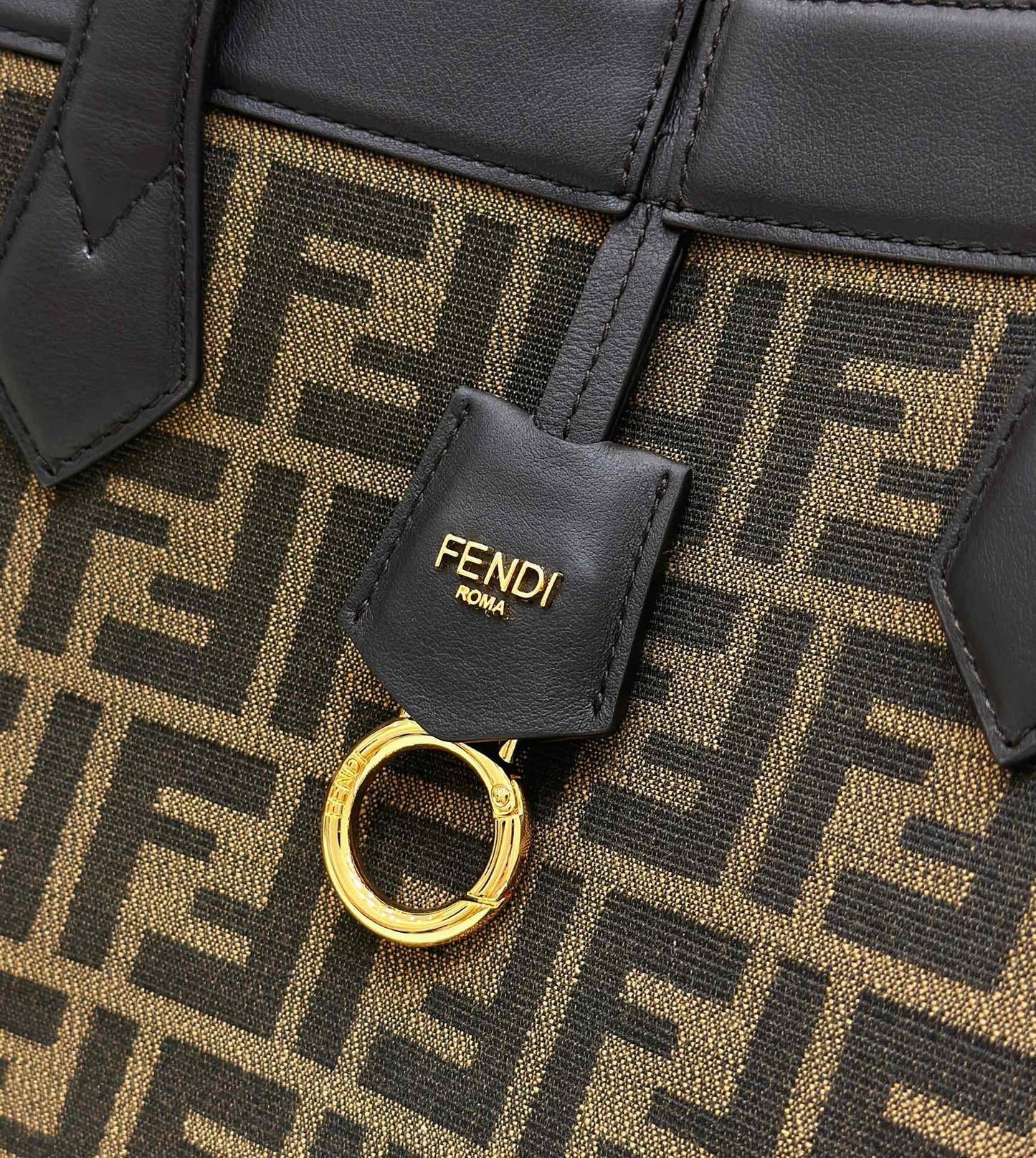 FENDI ORIGAMI MEDIUM 27 BROWN MIX BLACK FF JACQUARD FABRIC BAG