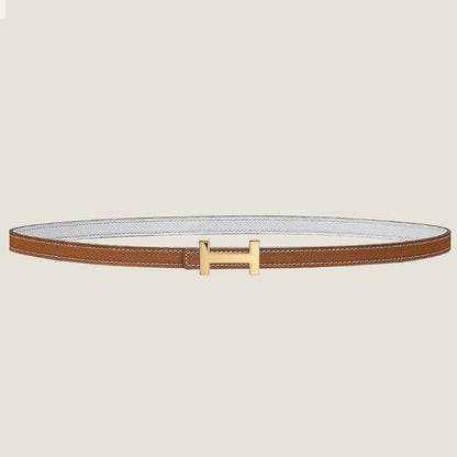 HM FOCUS BUCKLE & REVERSIBLE BRONZE BROWN AND WHITE LEATHER STRAP 13MM GOLD HARDWARE