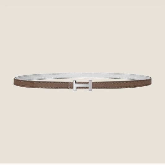 HM FOCUS BUCKLE & REVERSIBLE PEANUT BROWN AND WHITE LEATHER STRAP 13MM SILVER HARDWARE