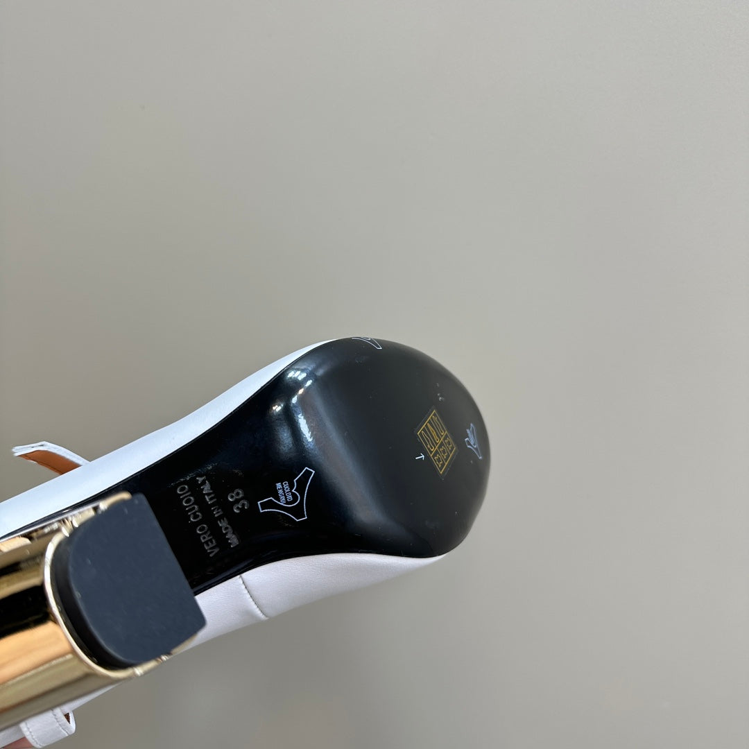 FENDI DELFINA HIGH-HEELED 85 MM SANDAL IN WHITE LAMBSKIN