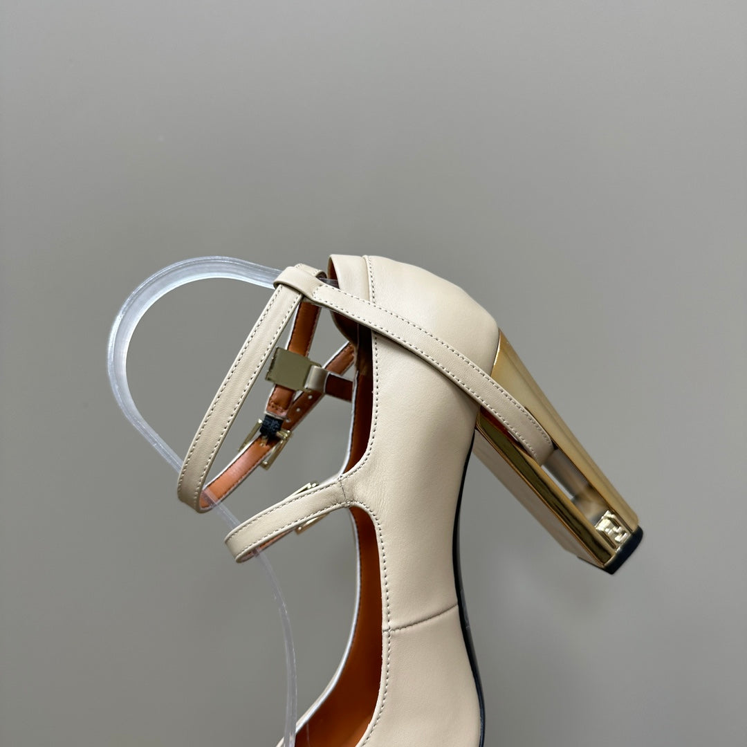 FENDI DELFINA HIGH-HEELED 85 MM SANDAL IN BEIGE LAMBSKIN