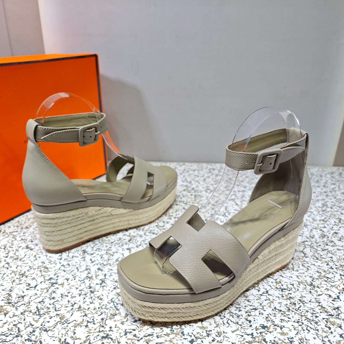 ELDA ESPADRILLE 80 LIGHT GRAY CALFSKIN