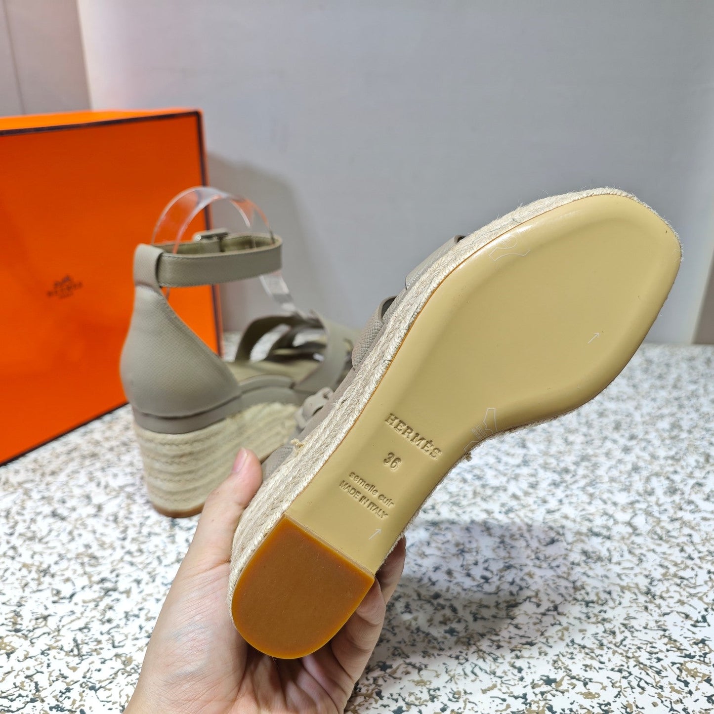 ELDA ESPADRILLE 80 LIGHT GRAY CALFSKIN