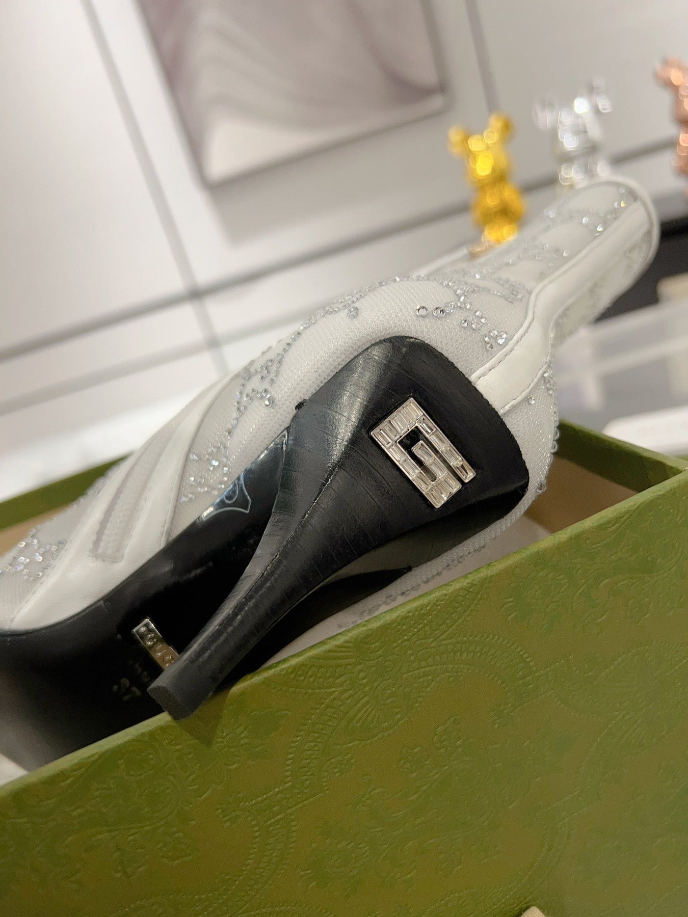 ANKLE BOOTS IN WHITE MESH AND SHEEPSKIN WITH GG CRYSTALS