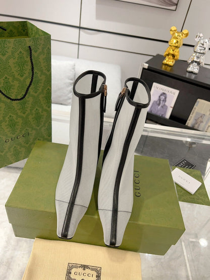 GG ANKLE BOOTS IN WHITE MIX BLACK MESH AND SHEEPSKIN