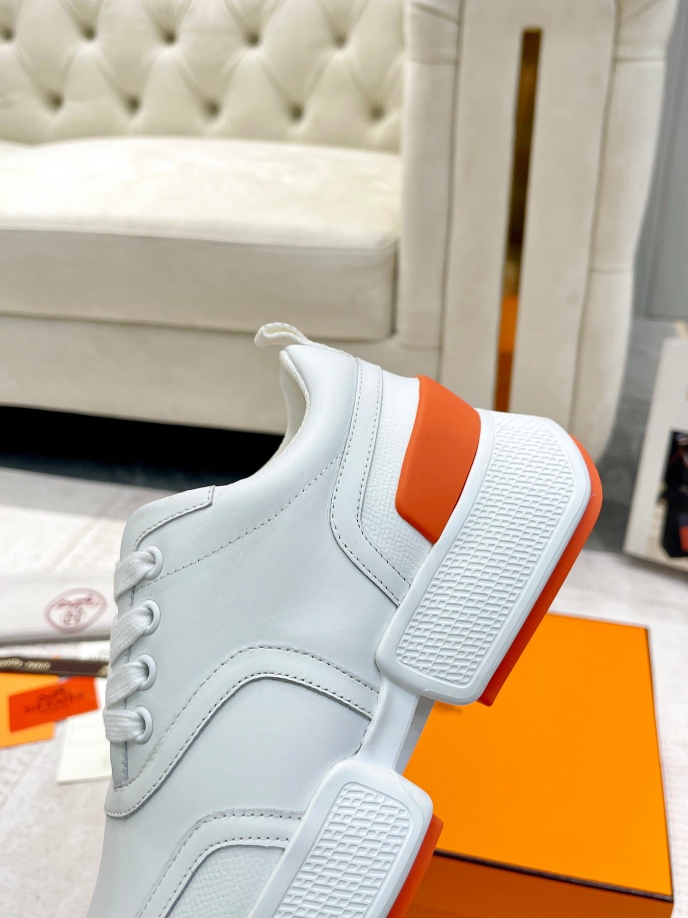 GIGA SNEAKER IN WHITE STITCHED MESH AND CALFSKIN