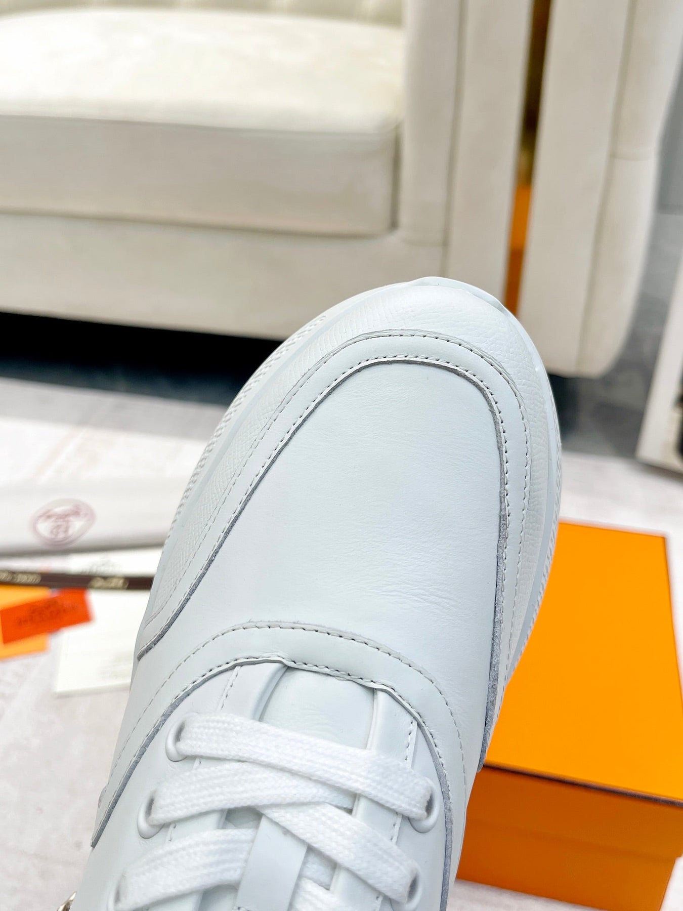 GIGA SNEAKER IN WHITE STITCHED MESH AND CALFSKIN