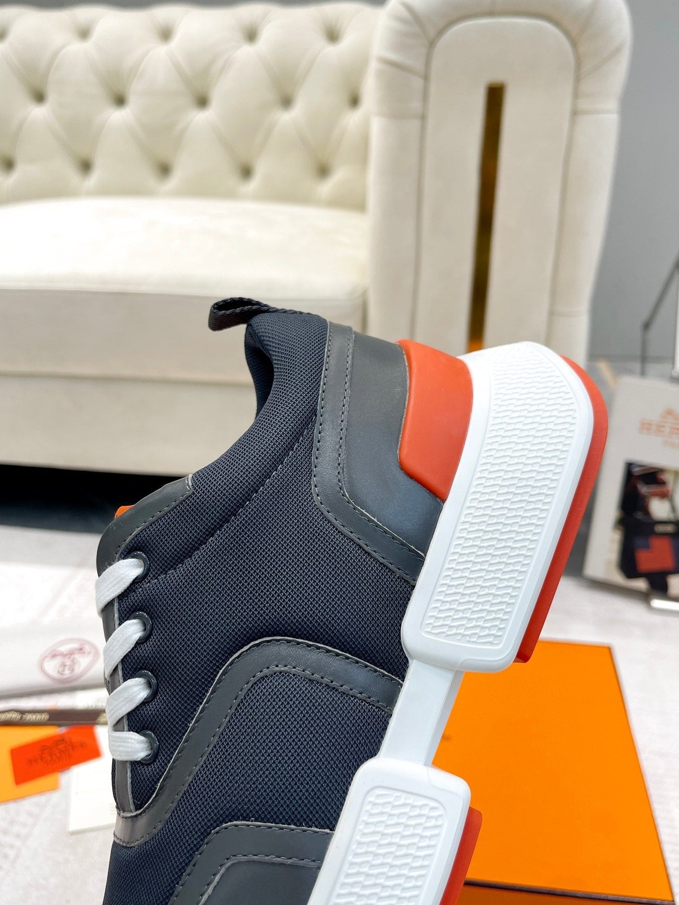 GIGA SNEAKER IN BLACK STITCHED MESH AND CALFSKIN