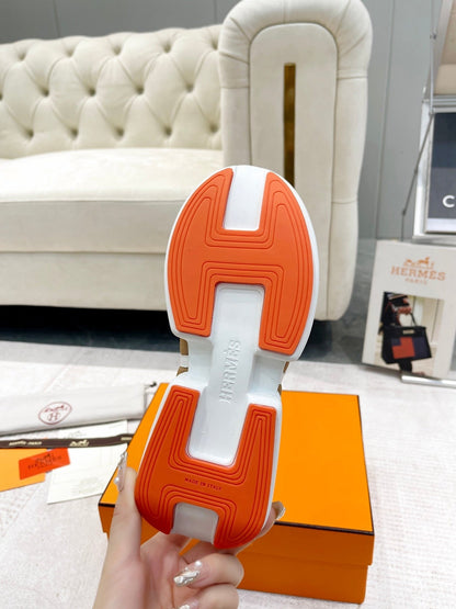 GIGA SNEAKER IN CIDER BROWN STITCHED MESH AND WHITE CALFSKIN