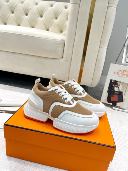 GIGA SNEAKER IN CIDER BROWN STITCHED MESH AND WHITE CALFSKIN