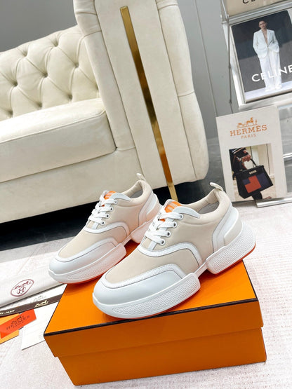 GIGA SNEAKER IN TAN BROWN STITCHED MESH AND WHITE CALFSKIN