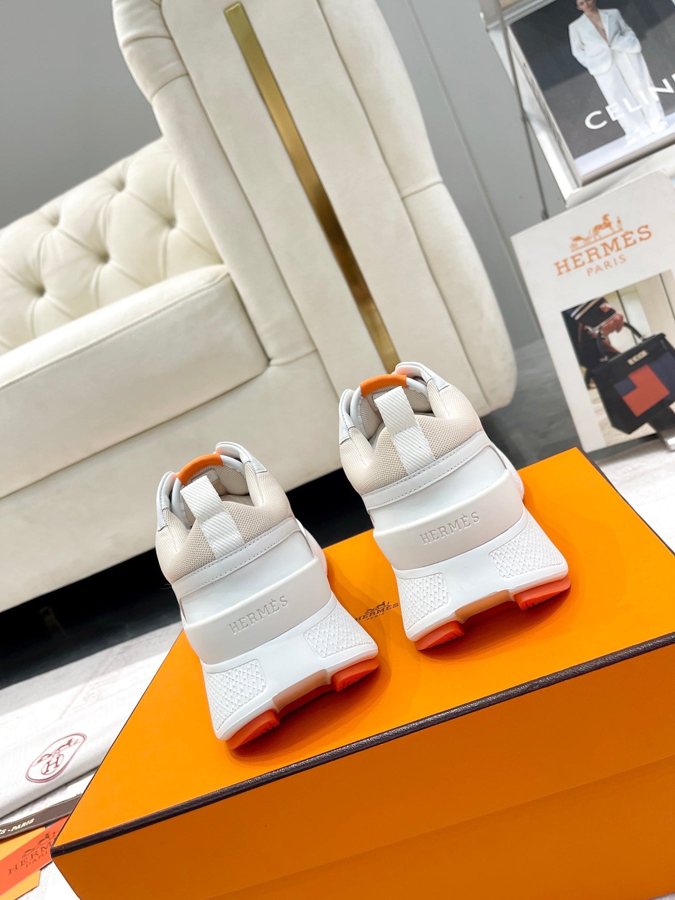 GIGA SNEAKER IN TAN BROWN STITCHED MESH AND WHITE CALFSKIN