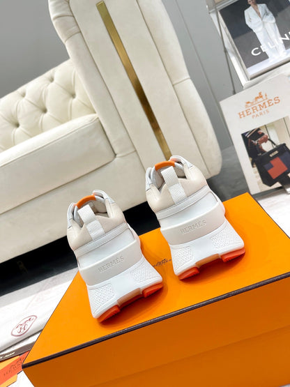 GIGA SNEAKER IN TAN BROWN STITCHED MESH AND WHITE CALFSKIN