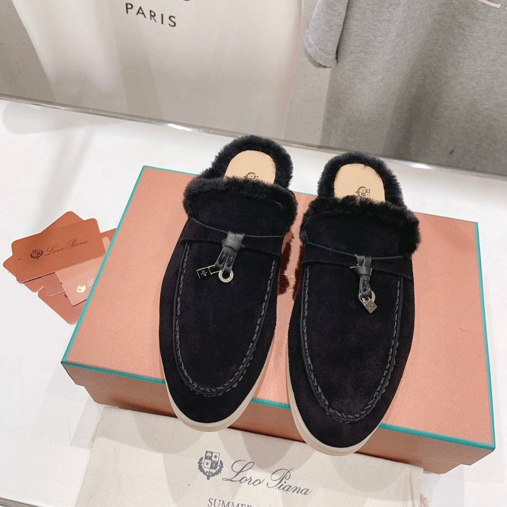 LP CHARMS WALK BABOUCHE LOAFERS BLACK FLEECE