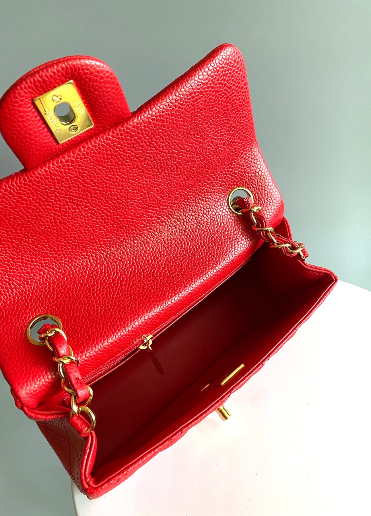 MINI RECTANGLE FLAP BAG 20CM RED CAVIAR GOLD HARDWARE