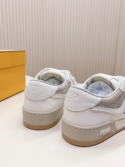 FENDI CASUAL SNEAKER IN WHITE CALFSKIN ATTACH RHINSTONES
