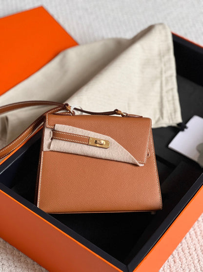 KELLY DESORDRE 20 IN BRONZE BROWN EPSOM LEATHER WITH GOLD HARDWARE