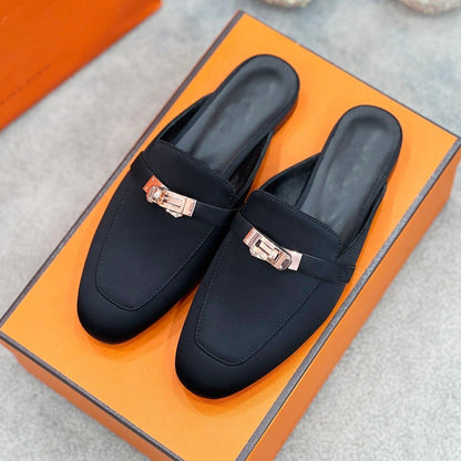 0Z Mule Black Silk Thick Cloth/Sheepskin