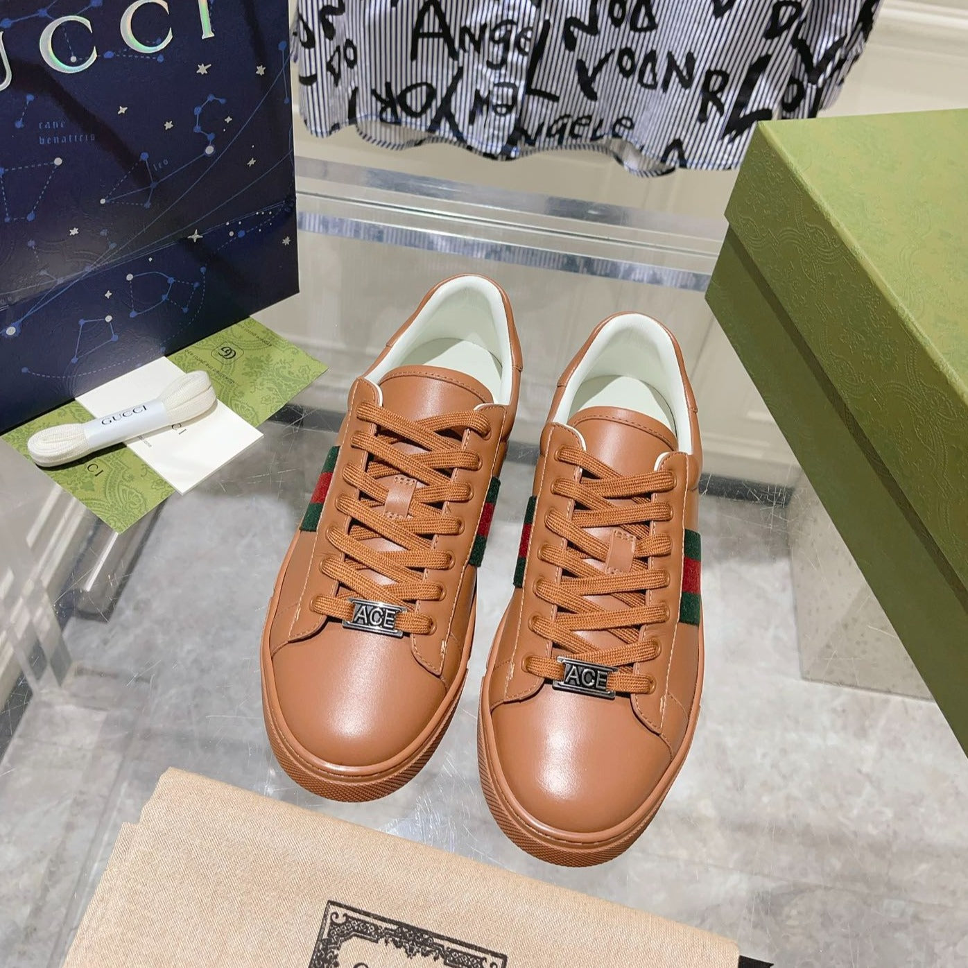 GG ACE GG SUPREME TRAINER TAWNY CALFSKIN