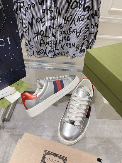 GG ACE GG SUPREME TRAINER SILVER CALFSKIN