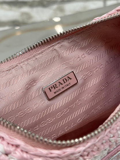 CROCHET HOBO BAG 22 IN PINK MIX WHITE RAFFIA SILVER HARDWARE