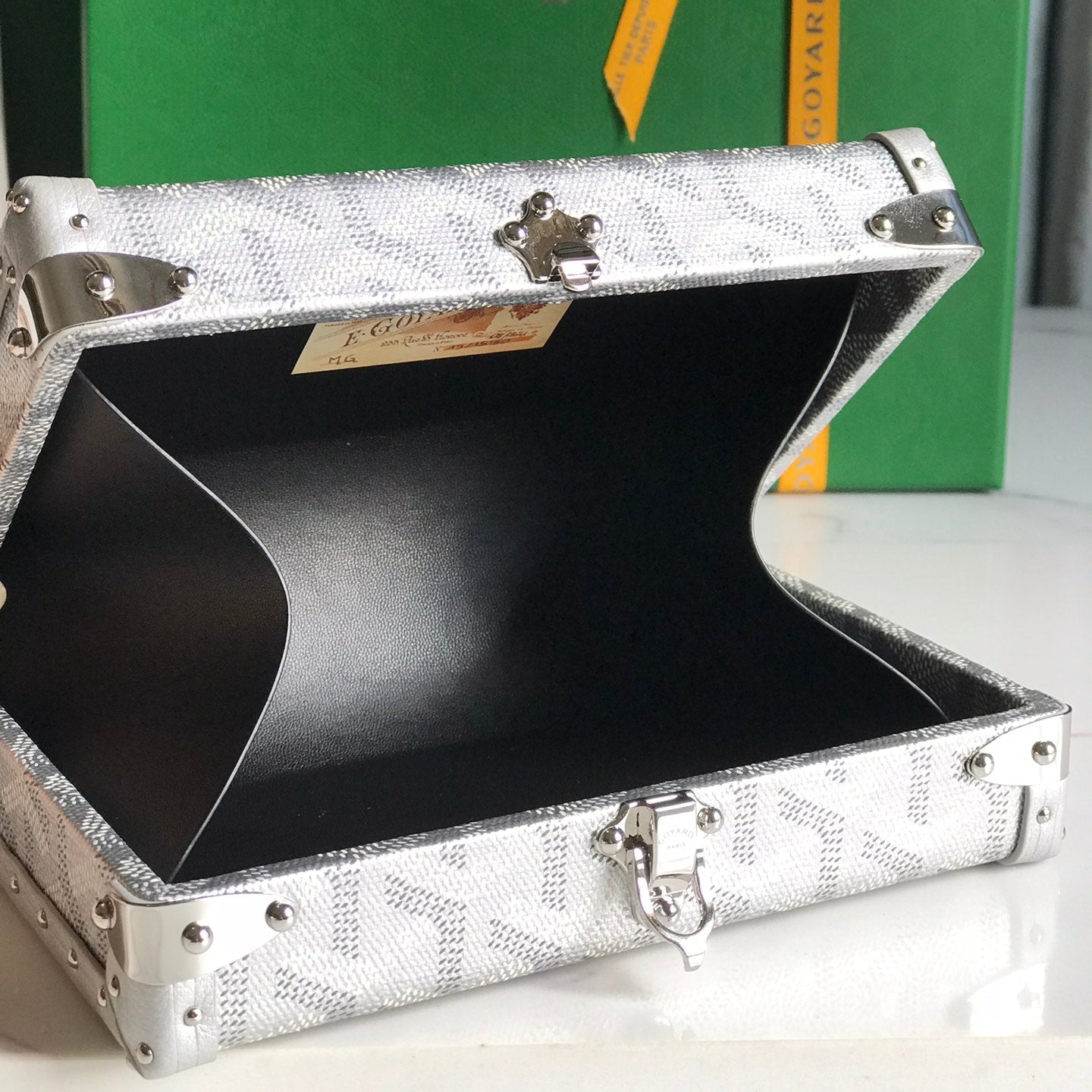 MINAUDIERE TRUNK BAG 17 IN WHITE GOYARDINE CANVAS