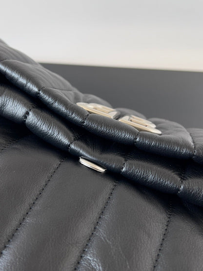 MONACO BAG 32 IN BLACK QUILTED THIN CALFSKIN SILVER HARDWARE