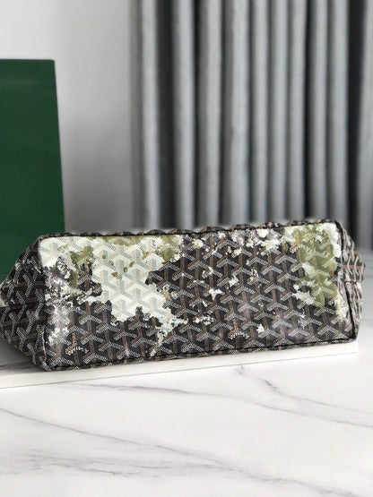 SAINT LOUIS PM BAG 34 IN GREEN MIX BLACK GOYARDINE CANVAS