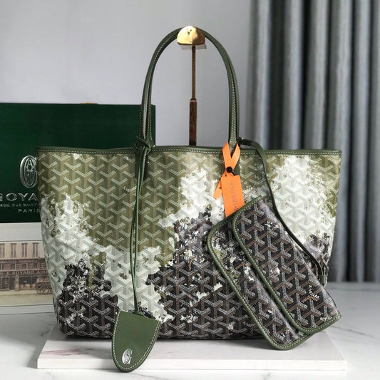 SAINT LOUIS PM BAG 34 IN GREEN MIX BLACK GOYARDINE CANVAS