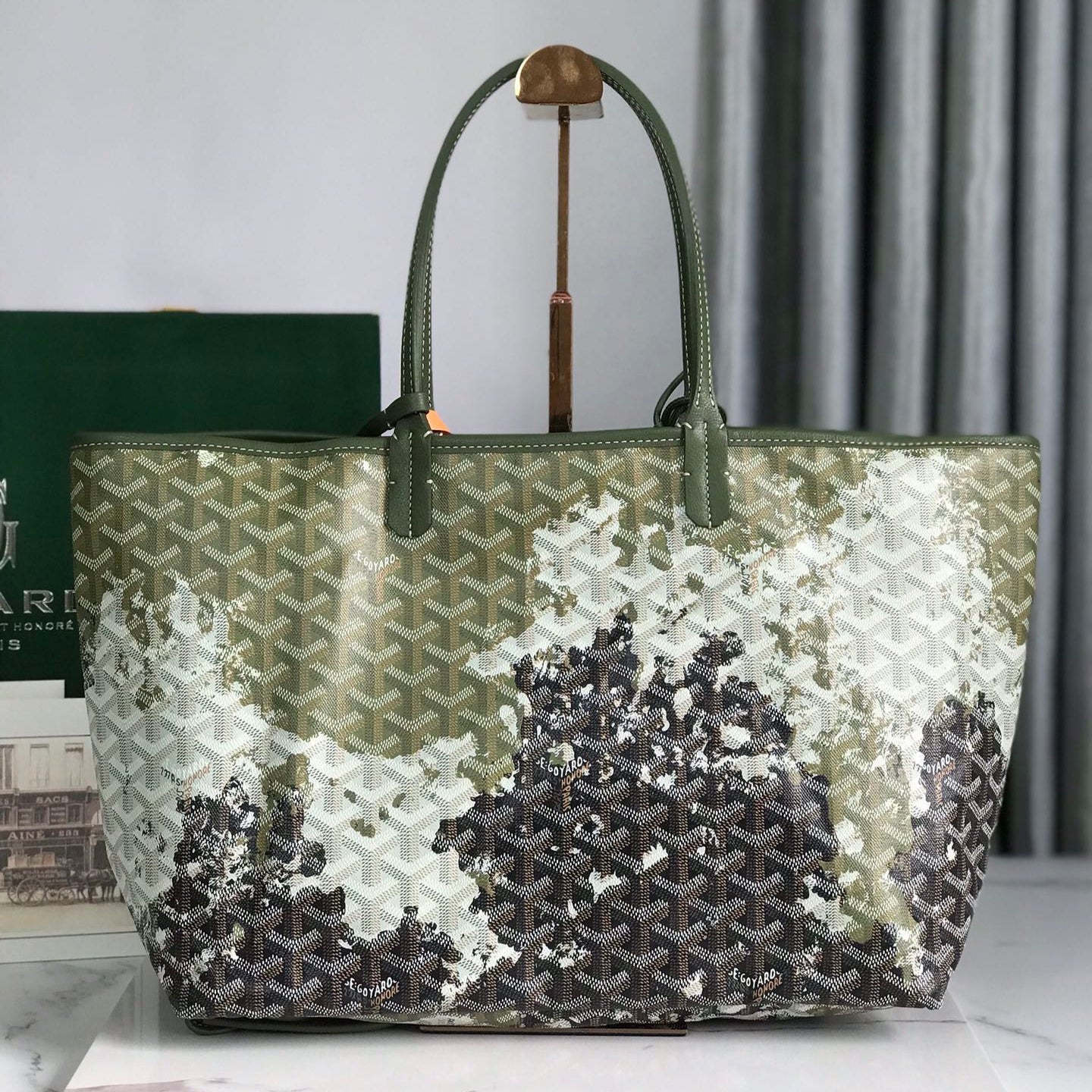 SAINT LOUIS PM BAG 34 IN GREEN MIX BLACK GOYARDINE CANVAS