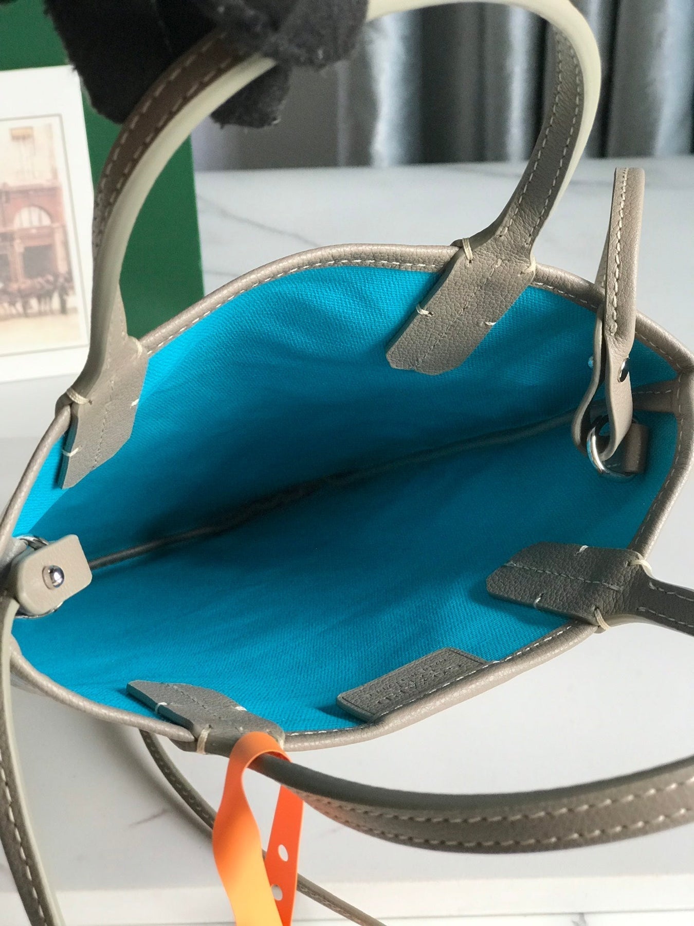 POITIERS CLAIRE-VOIE BAG 24 IN GREY MIX BLUE GOYARDINE CANVAS AND CALFSKIN
