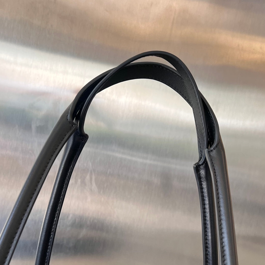 PORTELLO 41 TOTE IN BLACK CALFSKIN AND WHITE CANVAS