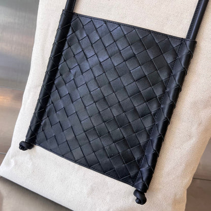 PORTELLO 41 TOTE IN BLACK CALFSKIN AND WHITE CANVAS